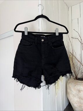 Fashion Nova Black High-Rise Distressed Jean Shorts